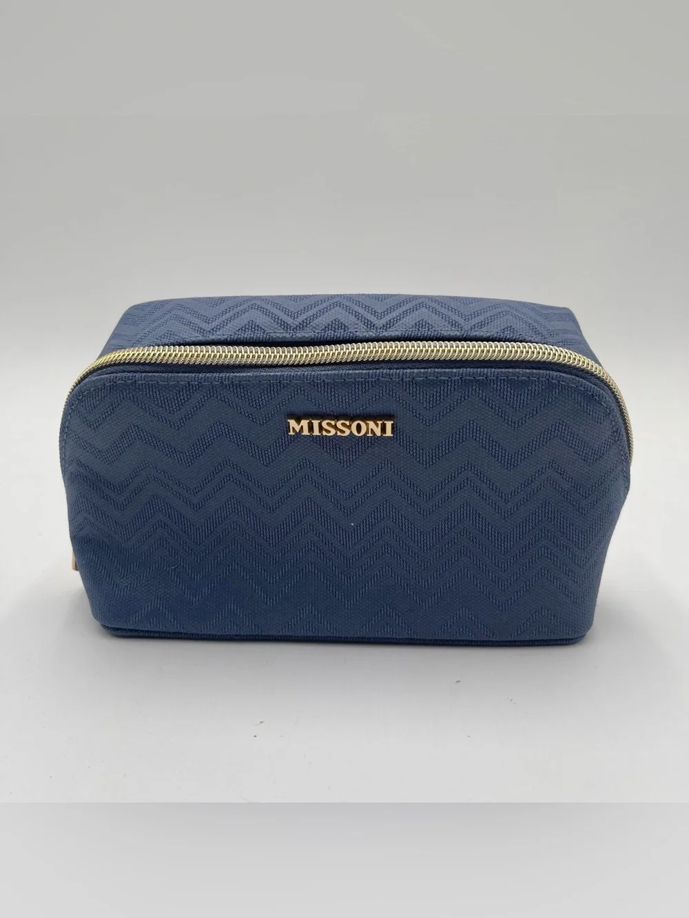 Missoni Small Travel Cosmetic Pouch Delta One Collection Toiletry Bag Blue Gold